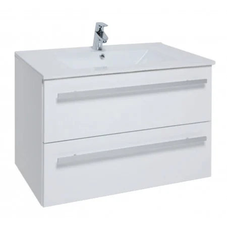 PURITY 800MM WALL MOUNTED 2 DRAWER UNIT & CERAMIC BASIN - WHITE
